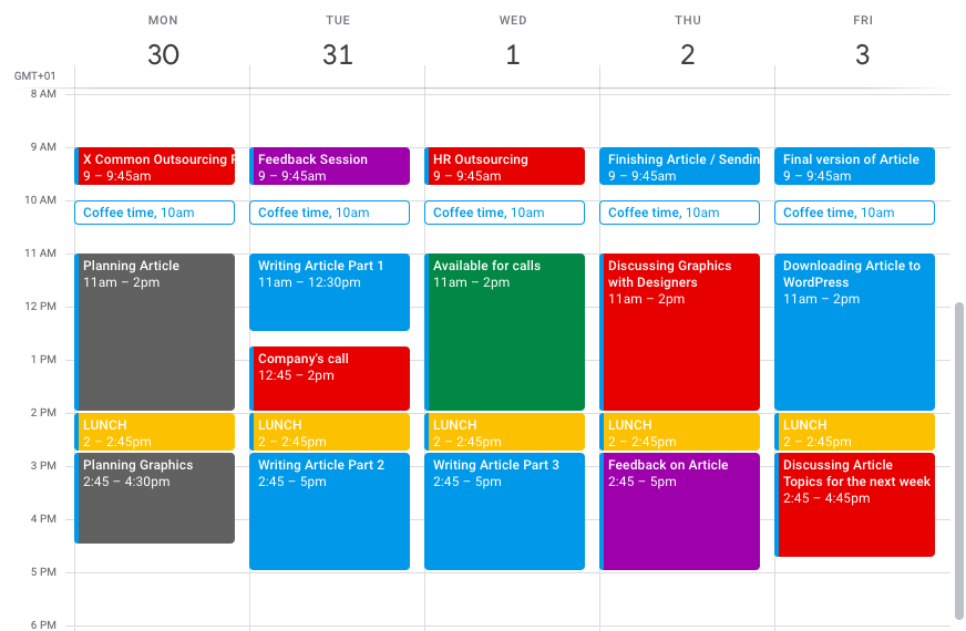 Business Calendar of our co-worker ready for next week.
