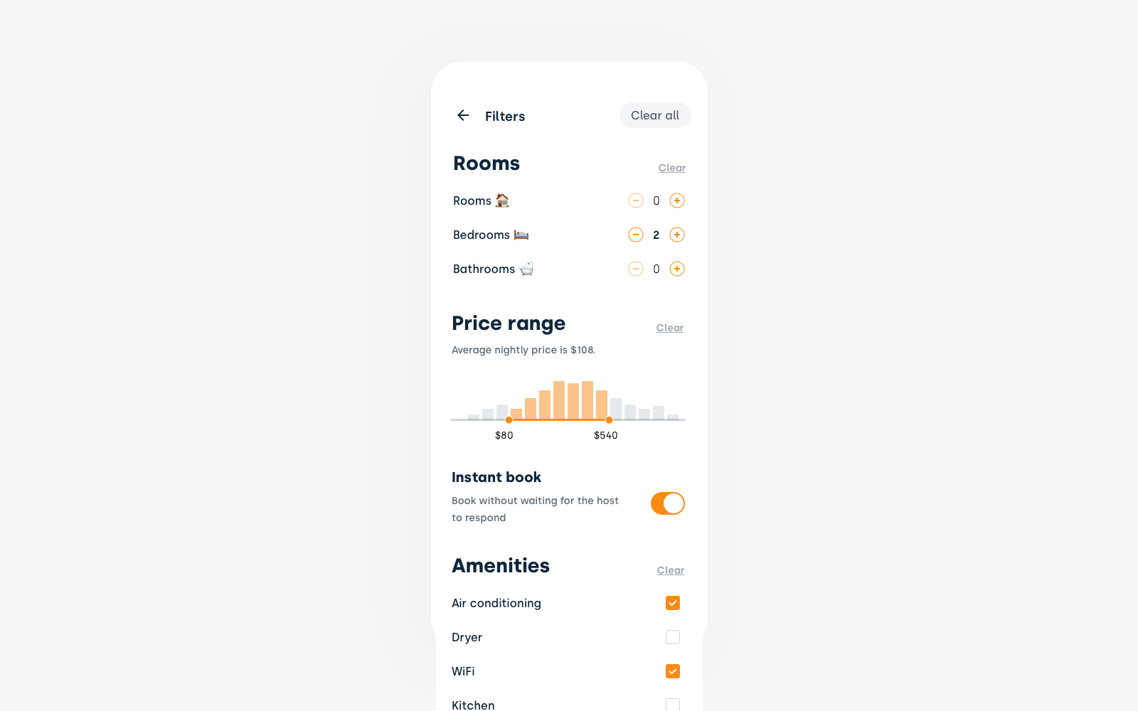 Checkboxes, slides, charts, numbers - differentiation in the ways to present filters.