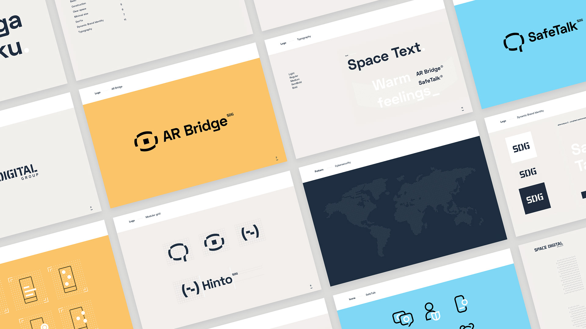 Brand Identity Guidelines prepared by HeroDOT for Space Digital Groups such as AR Bridge, SafeTalk and more.