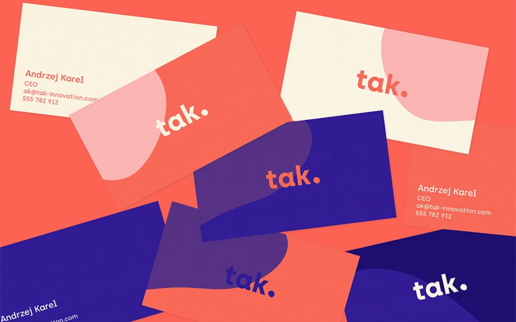 look & feel for TAK Innovation. Logo presented in a different colour variants accompanied with the name of the CEO, Andrzej Karel.