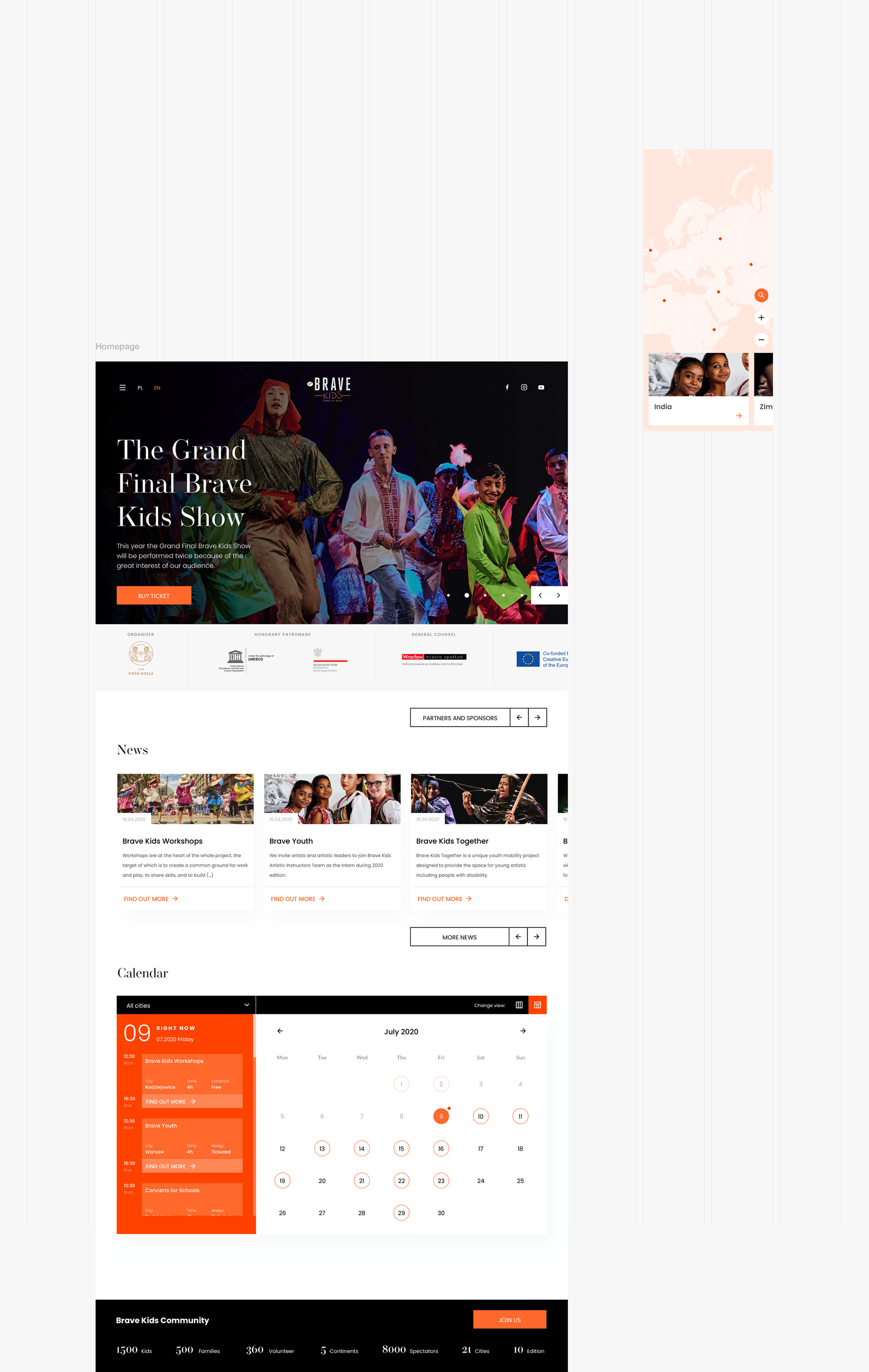 brave kids homepage website design