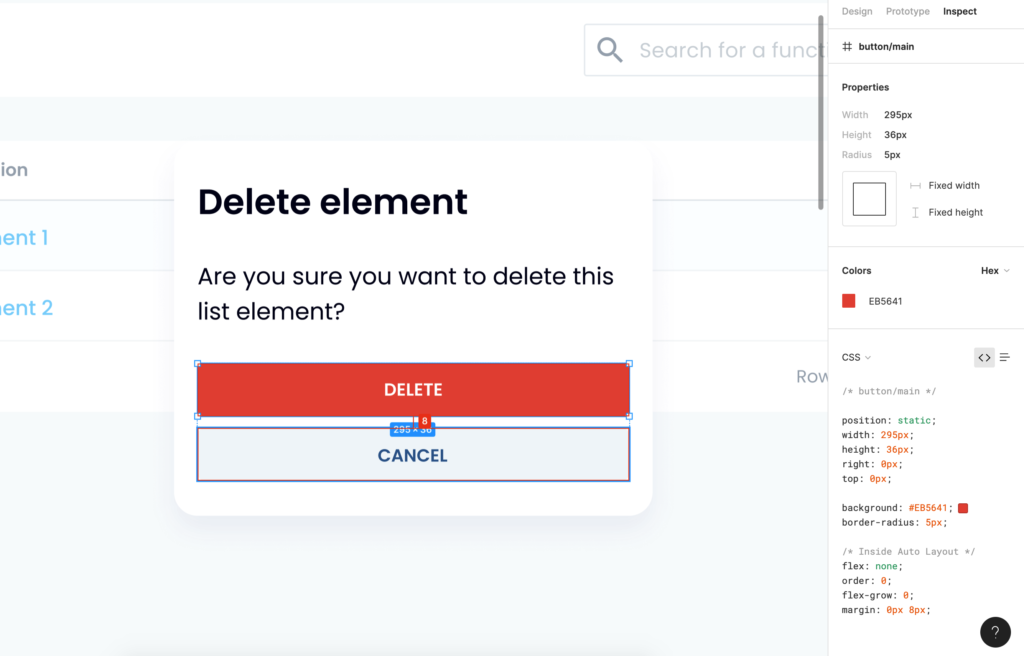 Figma Inspect tab – properties CSS