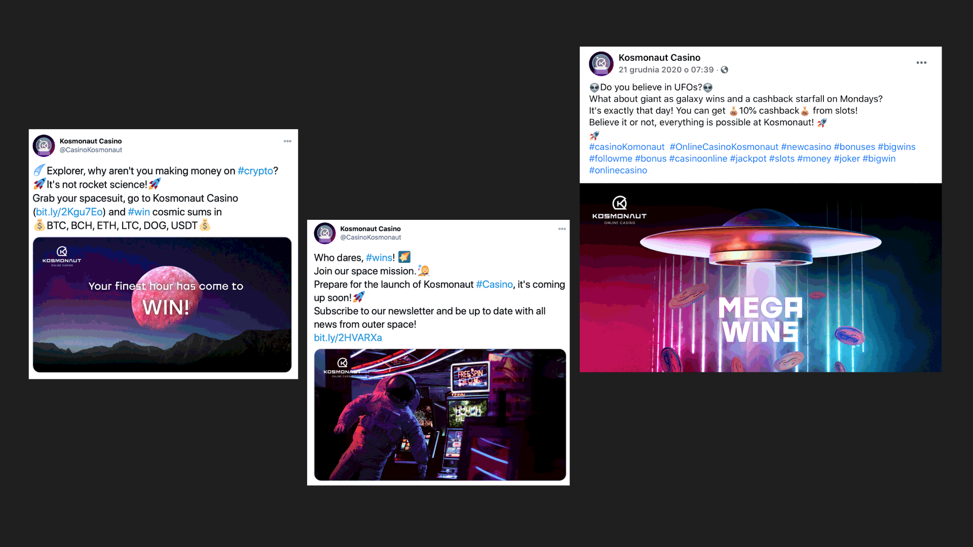 Kosmonaut Online Casino social media posts