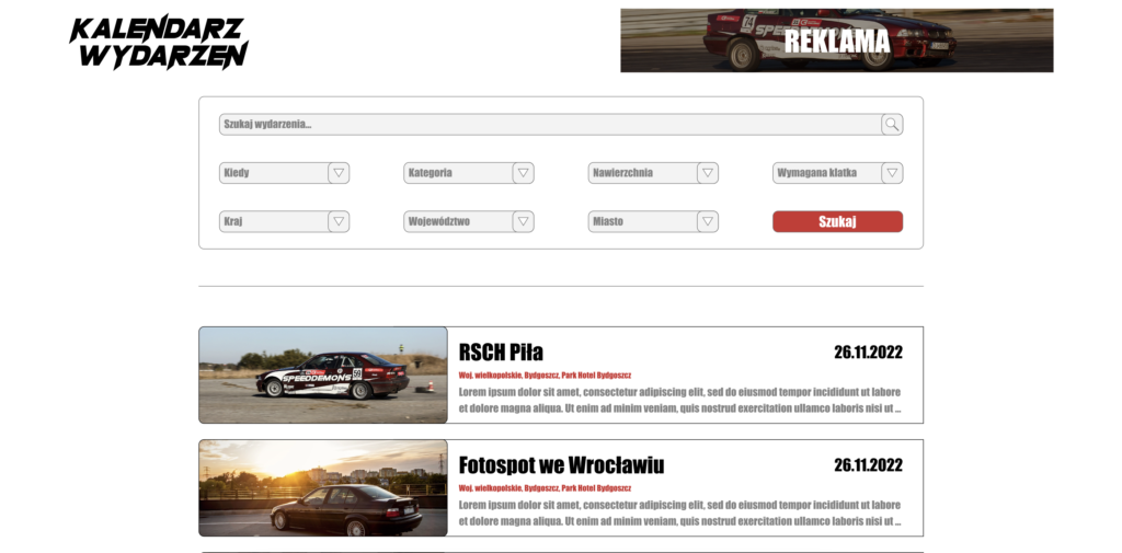 Work in progress version of the final product (automotive events calendar). Kacper still has all of them to commemorate the long process. Screenshot courtesy of Kacper Antos.